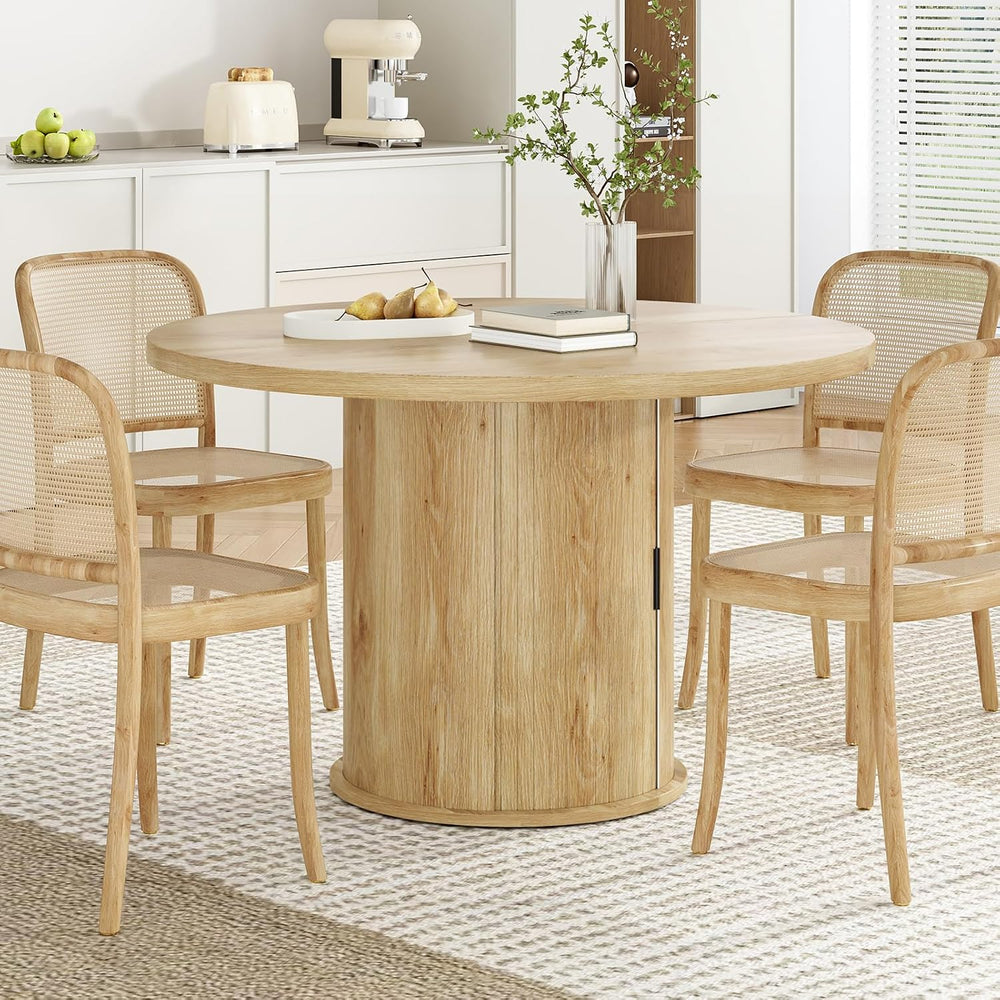 43.3'' Round Dining Table with Hidden Storage Space, Wooden Circle Ki...