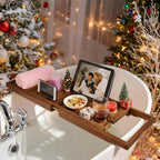 VaeFae Premium Teak Bathtub Tray, Expandable Wooden Bath Tray for Tub, Luxury Bathtub & Bathroom Accessories, Great House Warming, Anniversary & Wedding and Birthday Gifts (Free Teak Body Brush)