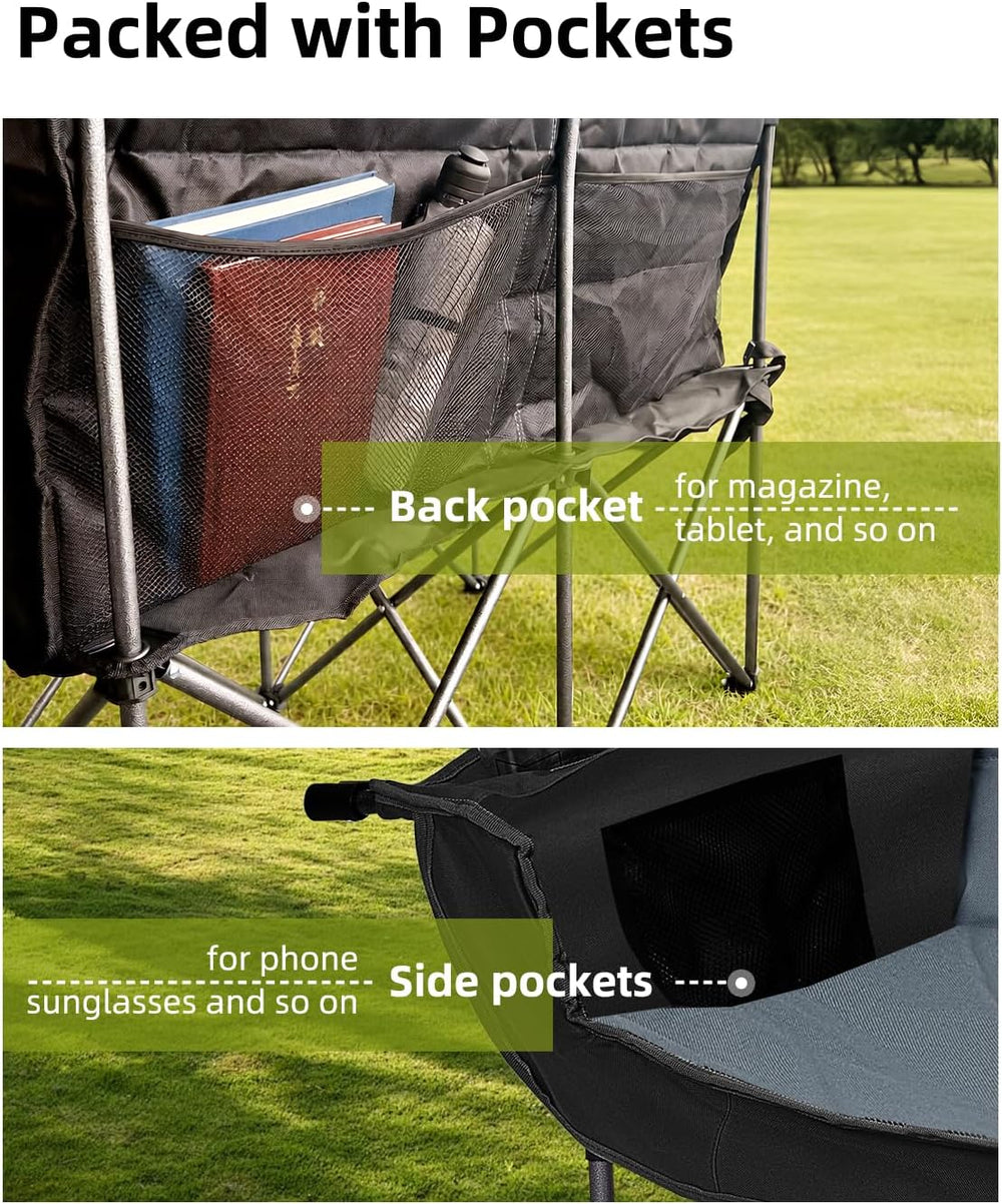 Abahub 2-Person Folding Camping Chair Loveseat Couch Chairs, 650 LBS Portable...
