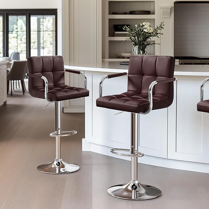 Yaheetech Bar Stools Set of 2, Adjustable PU Leather Swivel Barstools, Modern...