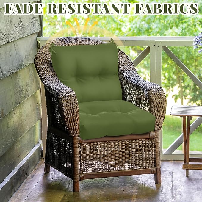 Geetery Outdoor Chair Cushions Set of 4 for Patio Lawn Furniture Wicker Rocking Dining Chairs 42x21x4 Inch High Back Seat Pads Replacement with Ties Weather-resistant Fade-resistant Indoor(Moss Green)