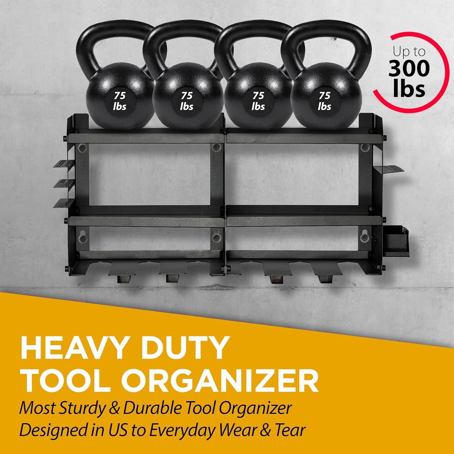 GRG Tools Heavy-Duty Power Tool Organizer – Wall Mounted Drill Rack for 6 Cordless Drills, Garage & Workshop Tool Storage Shelf with Screws & Bolts Side Box, 300LBS Load Capacity, Sturdy Metal Design