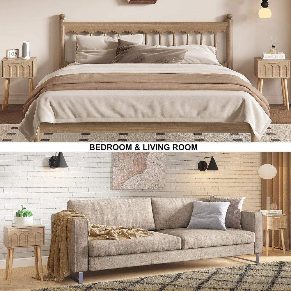 LAATOOREE Nightstand Set of 2, Small Bed Side Table with Arch Door, Mid-Centu...