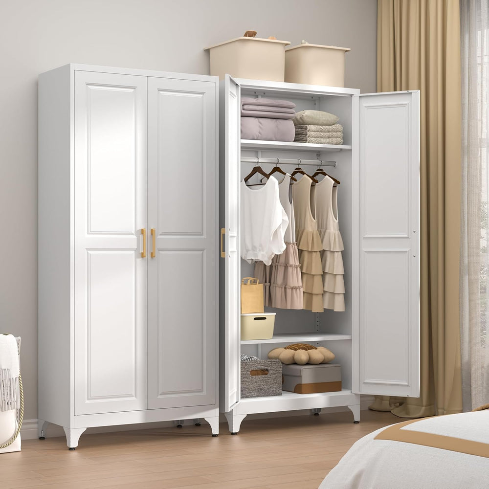 Metal Wardrobe Cabinets,Armoire Wardrobe Closet with Hanging Rod,Clothes Stor...