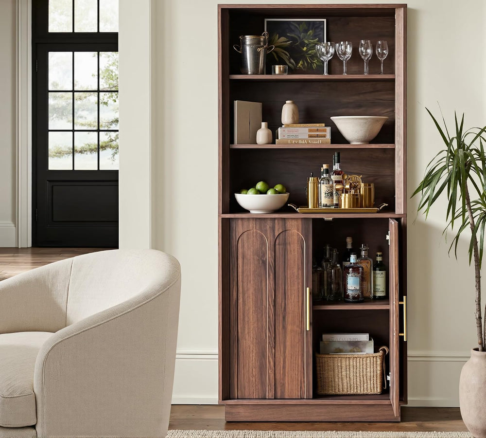 FORTUNETEC 71" Tall Bookcase, 3-Tier Bookshelf with Storage, Walnut