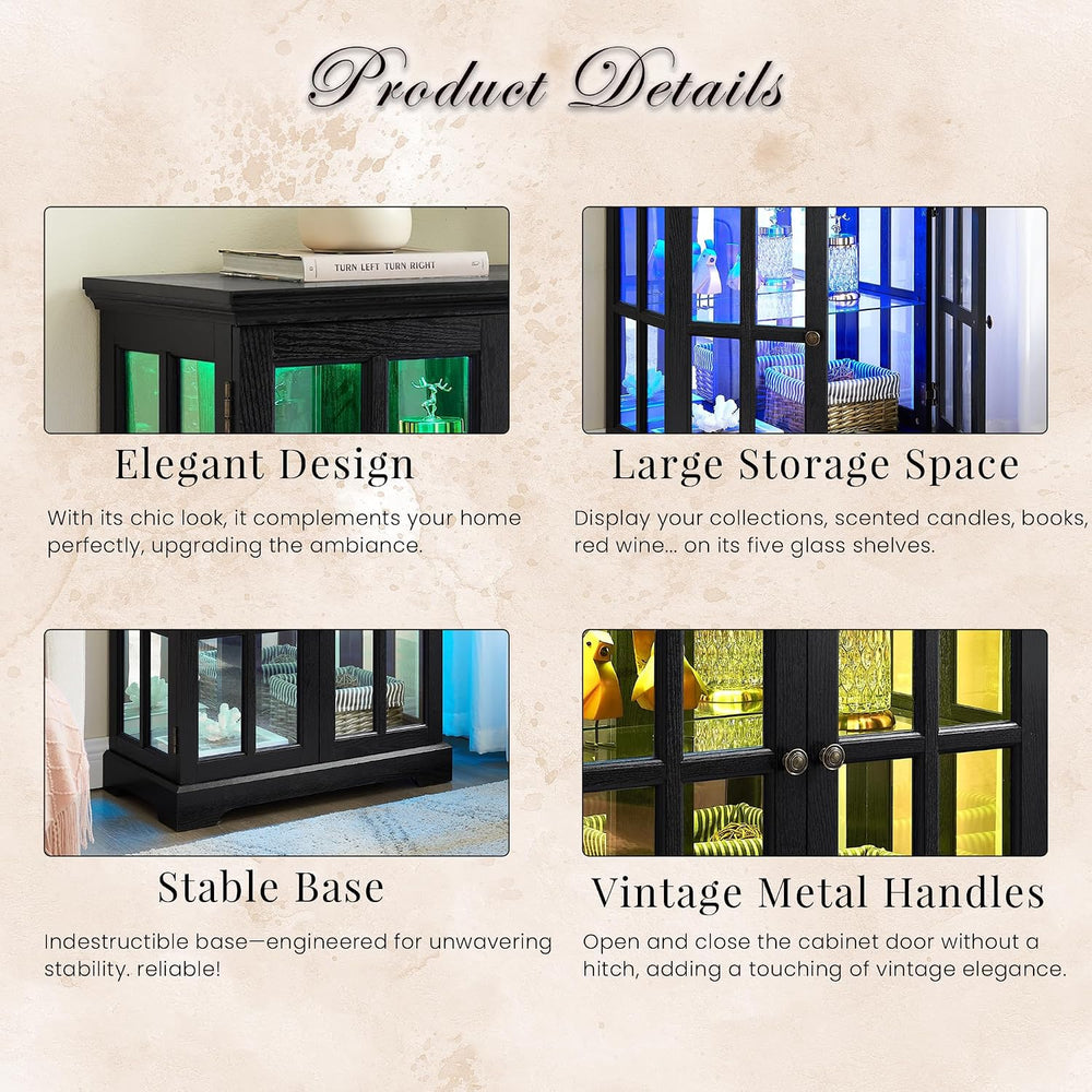 32" H LED Accent Curio Cabinet with 7 Color Lights for Collectibles, Mod...