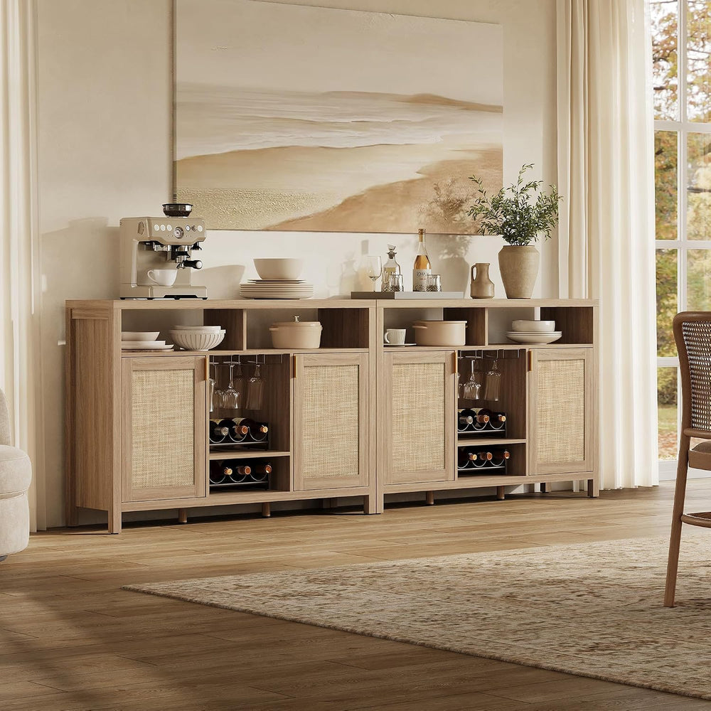 SICOTAS 51" Coffee Bar Cabinet with Storage, Rattan Bar Cart Liquor Cabi...