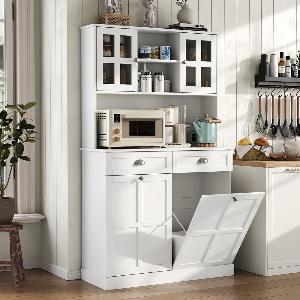 Gyfimoie Kitchen Pantry Cabinet with Double Tilt Out Trash Cabinet, 68" ...