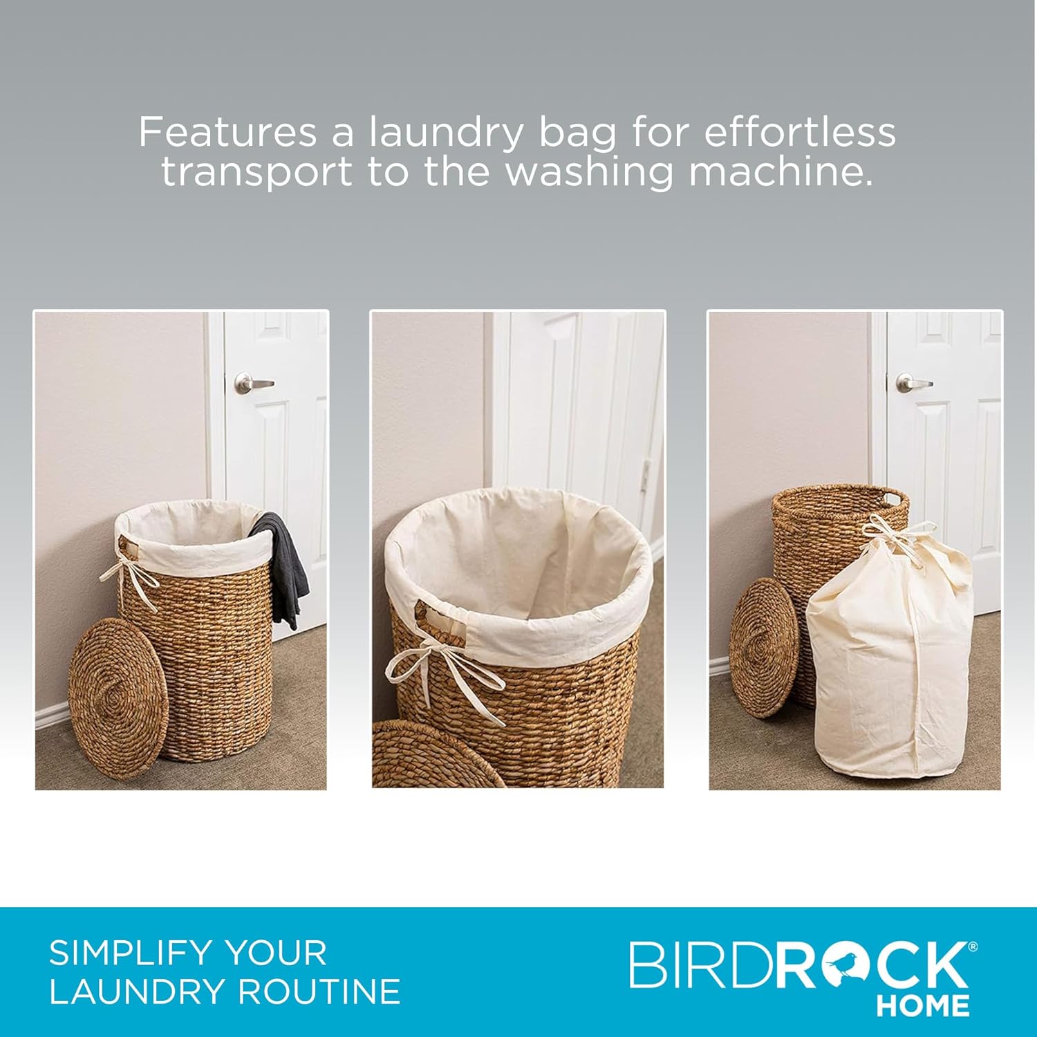 BIRDROCK HOME Seagrass Laundry Hamper with Lid & Liner - Handwoven Round Basket with Handles for Laundry/Dirty Clothes - Organizer, Storage, Shelves, Bin in Bathroom, Bedroom & Laundry Room - Natural