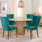 Velvet Upholstered Dining Chairs Set of 4, Modern Style Kitchen Side Chairs with Nailhead Trim and Gold Plated Leg, Metal Pulling Ring for Dining Room Living Room(Green,Set of 4)