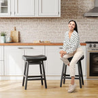 Counter Height Bar Stools Set of 3, 24 Inch Barstools for Kitchen Counter, Kitchen Stools with Faux Leather Saddle Seats & Heavy Duty Metal Legs, Easy Assembly, Forest Green