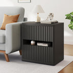 Dripex Fluted Nightstand with 2 Drawers, Large Wide Wood Night Stand Bedside Tables for Bedroom, Mid-Century Modern Storage Bed Side Table, End Tables for Living Room Sofa Couch, Black, Set of 1