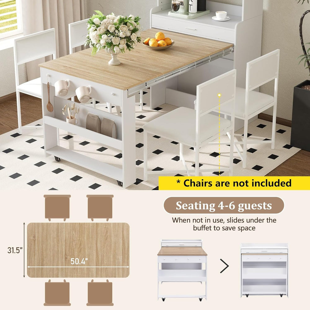 Spaco 2-in-1 Folding Dining Table and Buffet Cabinet Set,Compact Pull-Out Kit...