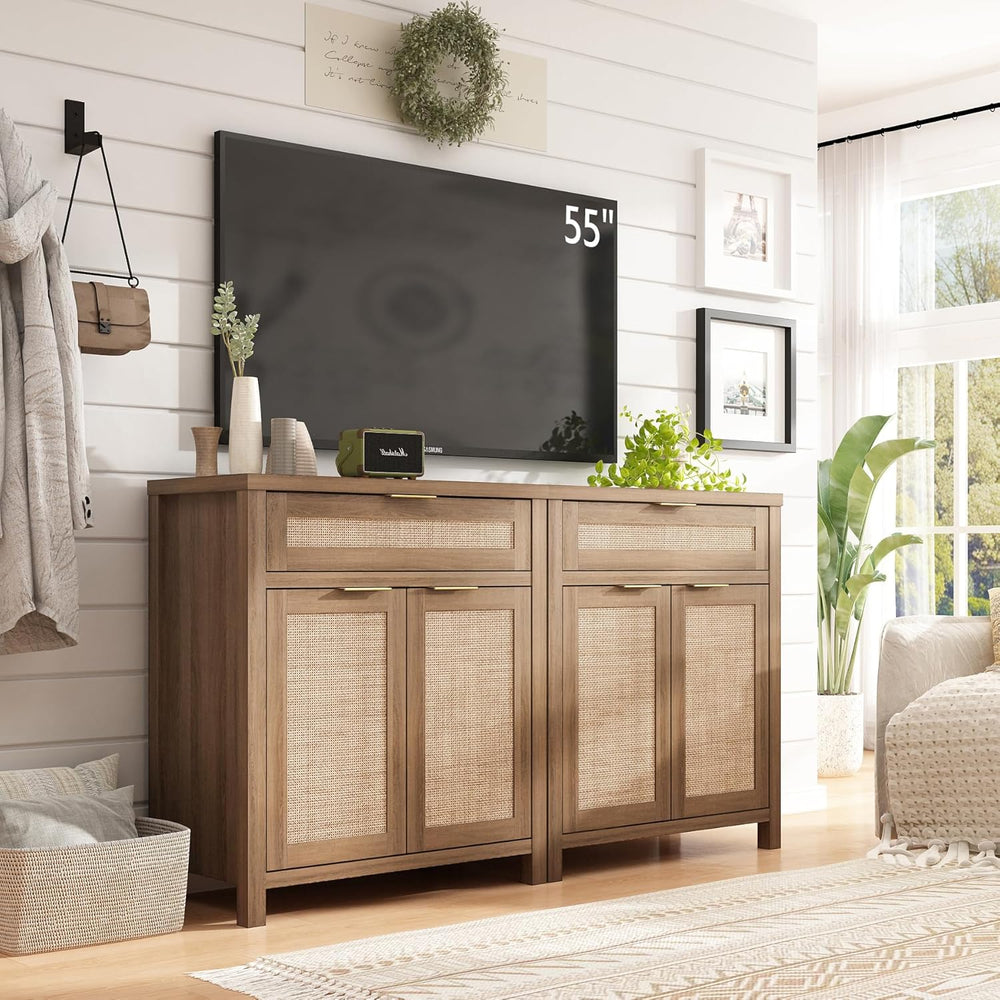 Sideboard Buffet Cabinet with Storage - 30" Rattan Boho Console Cabinets...