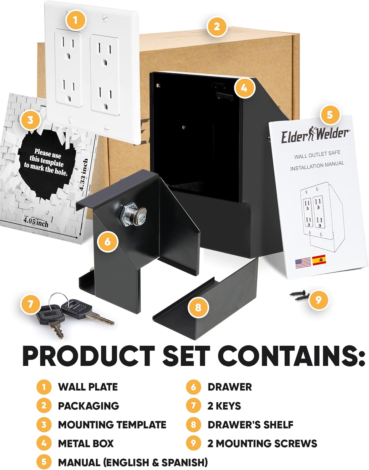 Elder Welder® Electrical Outlet Hidden Wall Safe | 100% Real Wall Plate Included | Easy to Install | Hidden Safe for Money | Wall Safes Between Studs | Secret Storage | Invisible Safe