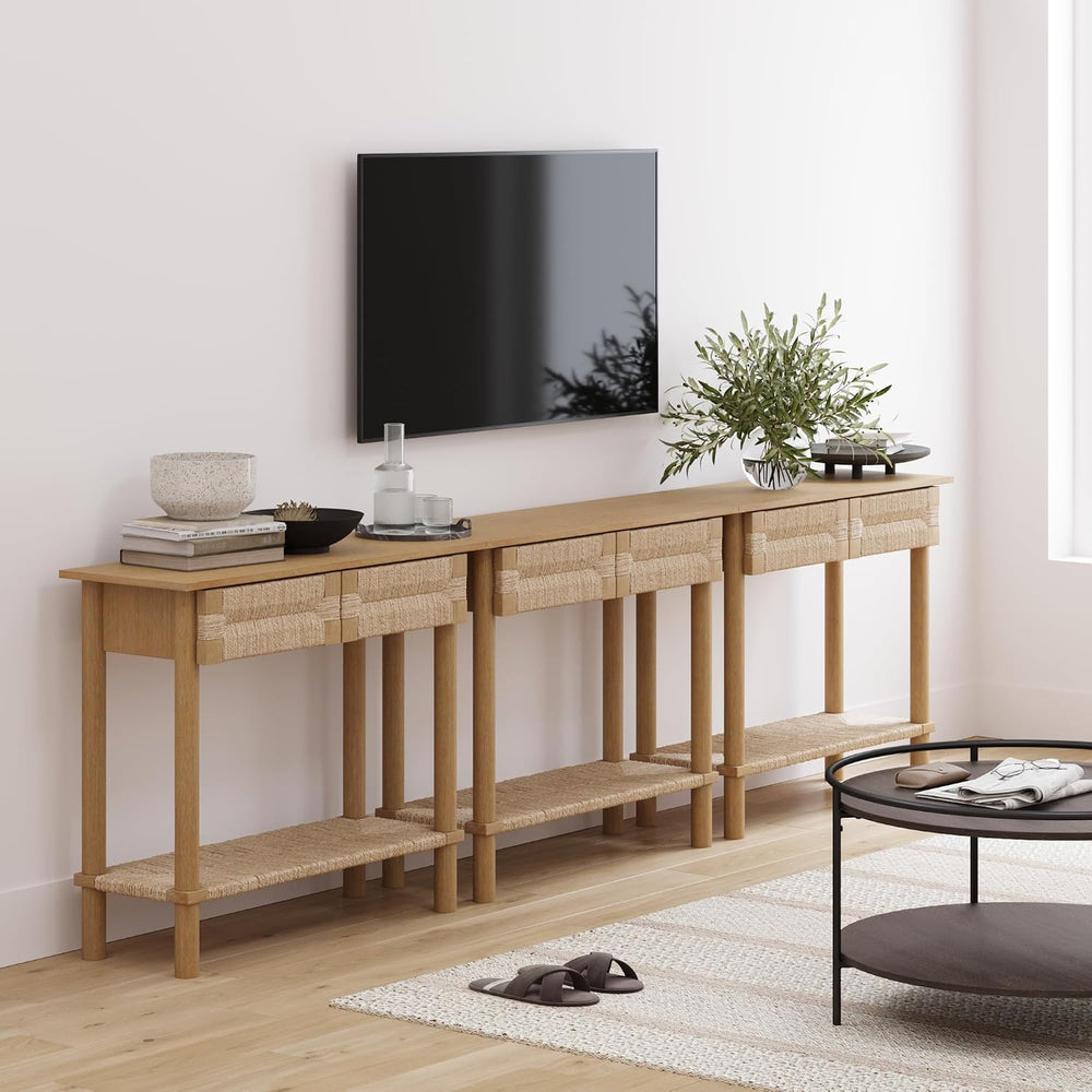 Nathan James Beacon Wooden Sofa Console Table with Drawers, Bohemian Entryway...