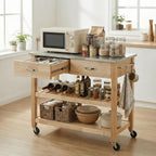 42" W Solid Wood Kitchen Island, Stainless Steel Top | 250 lbs capacity, lockable wheels, 2 utility drawers, wine rack, prep table for small spaces