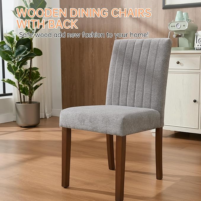 Upholstered Dining Chairs Set of 4, Button Tufted Parsons Chairs with Wood Legs and Padded Seat, Modern Fabric Side Chairs for Dining Room Kitchen Farmhouse Hotel, Gray