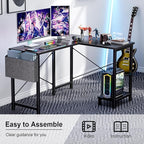 Sweetcrispy L Shaped Computer Desk - Corner Gaming PC Table with CPU Stand Side Bag for Home Office Dorm Sturdy Writing Studying Workstation Modern Simple Reversible, 50-Inch, Inky Black