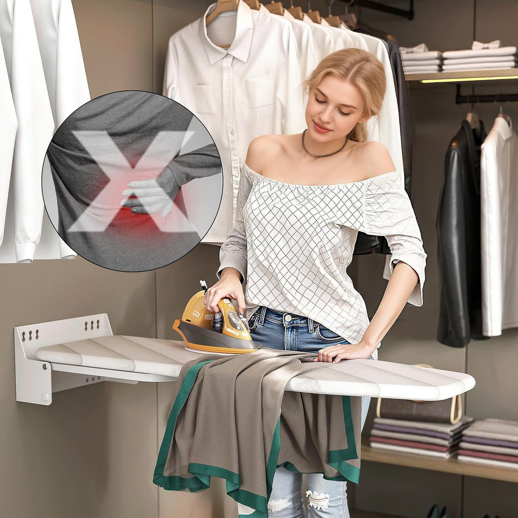 Wall-Mounted Ironing Board 37.4" x 11.8" Compact Mount Fold Down Iron Board Foldable 180° Swivel Iron Board with Heat Resistant Cover Space Saving for Home Laundry Room, Apartment, Dorms