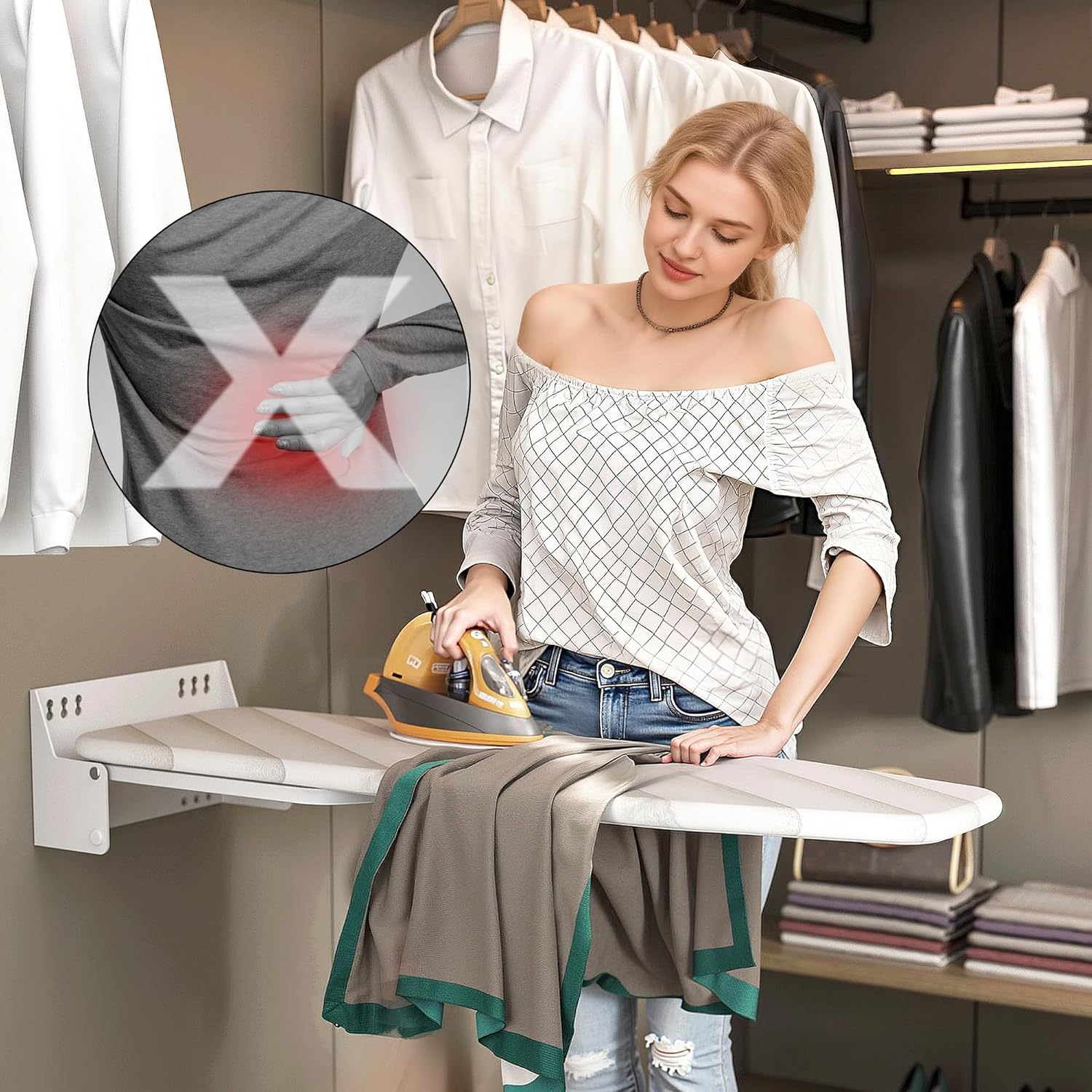 Wall-Mounted Ironing Board 37.4" x 11.8" Compact Mount Fold Down Iron Board Foldable 180° Swivel Iron Board with Heat Resistant Cover Space Saving for Home Laundry Room, Apartment, Dorms