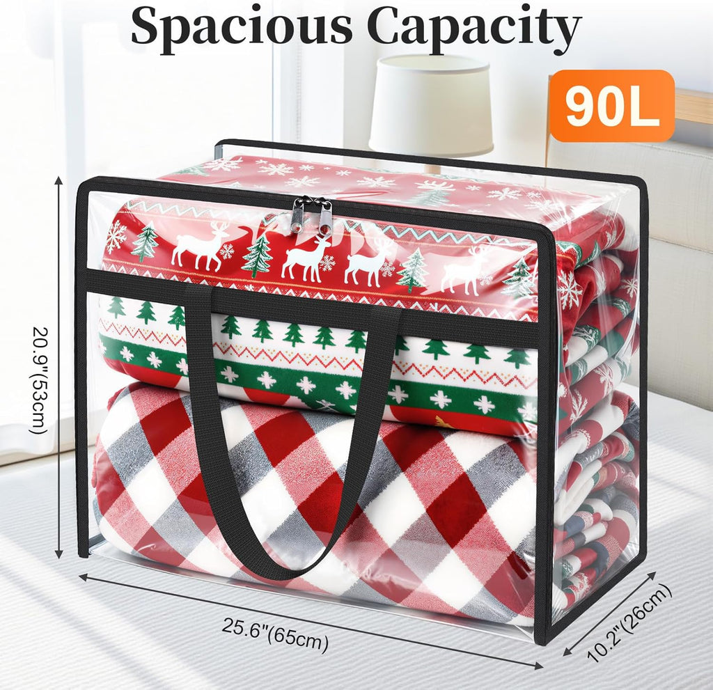 Clear Clothes Storage Bags, 6 Pack Closet Organizers and Under Bed Storage Containers, Foldable Moving Bags with Zippers for Comforter, Blanket, Bedding, Duvet, PVC Packing Bags 90L