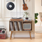 Lerliuo Record Player Stand with 4 Cabinet Holds Up to 220 Albums,Oak | Large Turntable Stand with Wood Legs, Mid-Century Record Player Table,Vinyl Holder Storage for Bedroom Living Room