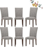 Parsons Dining Chairs Set of 6, Upholstered Nailhead Dining Room Kitchen Side Chair with Thick Cushions and Wood Legs, Black/White