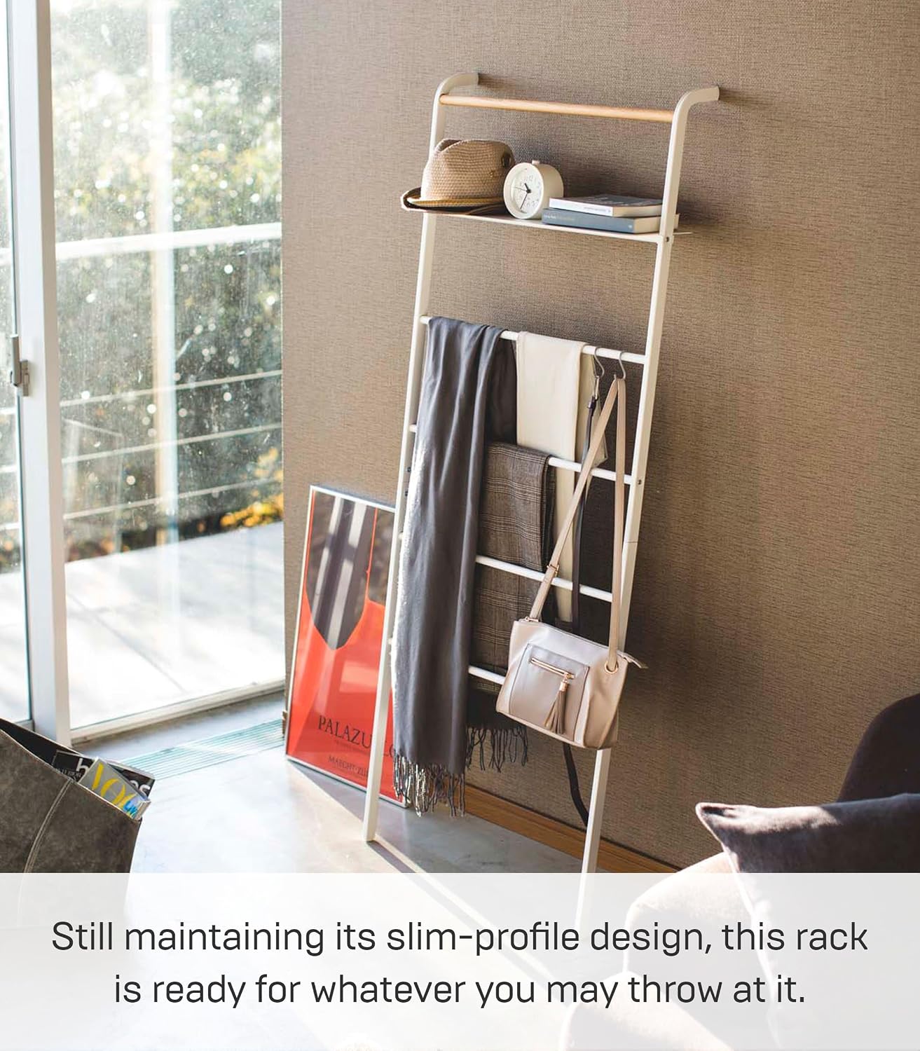 YAMAZAKI Home Tower Leaning Ladder Rack, Space Saving - Shelf, 63" - Steel