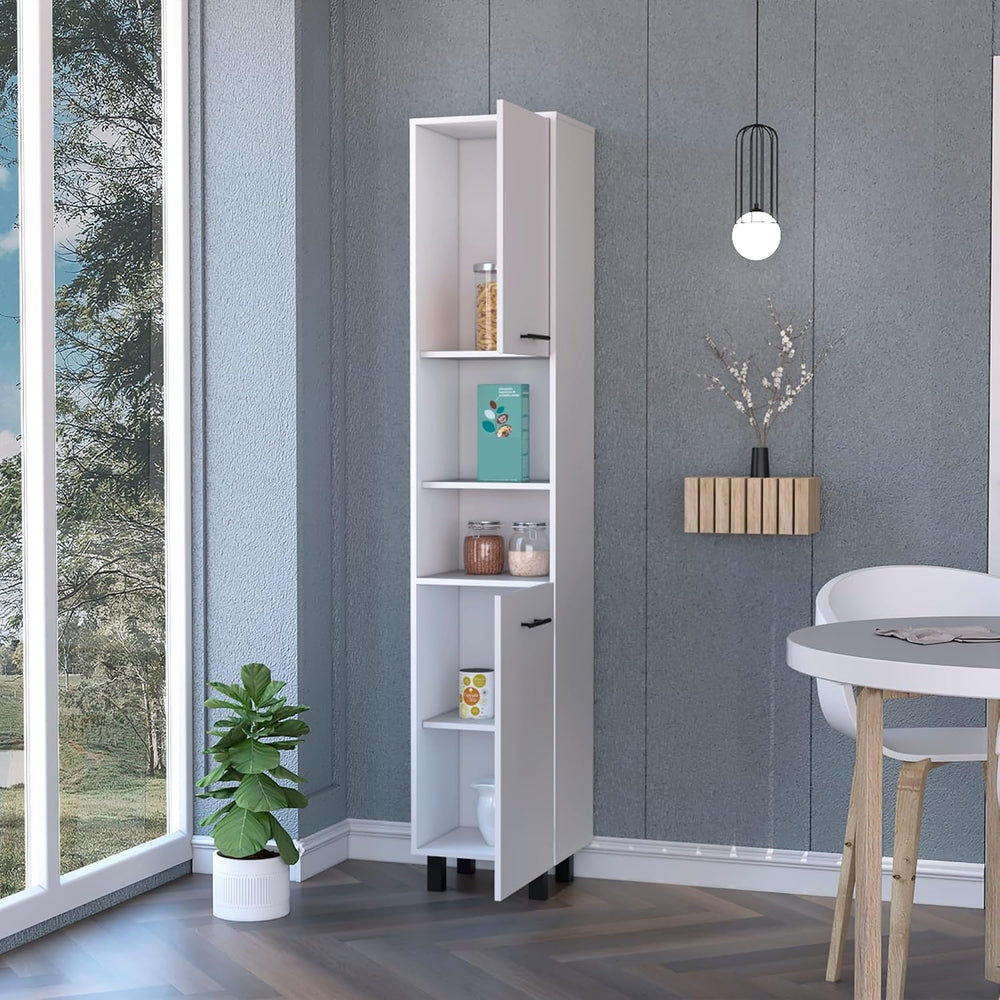 2-Door Pantry Cabinet, with Two 2-Cabinet Spaces and Two Open Shelves,for Kit...