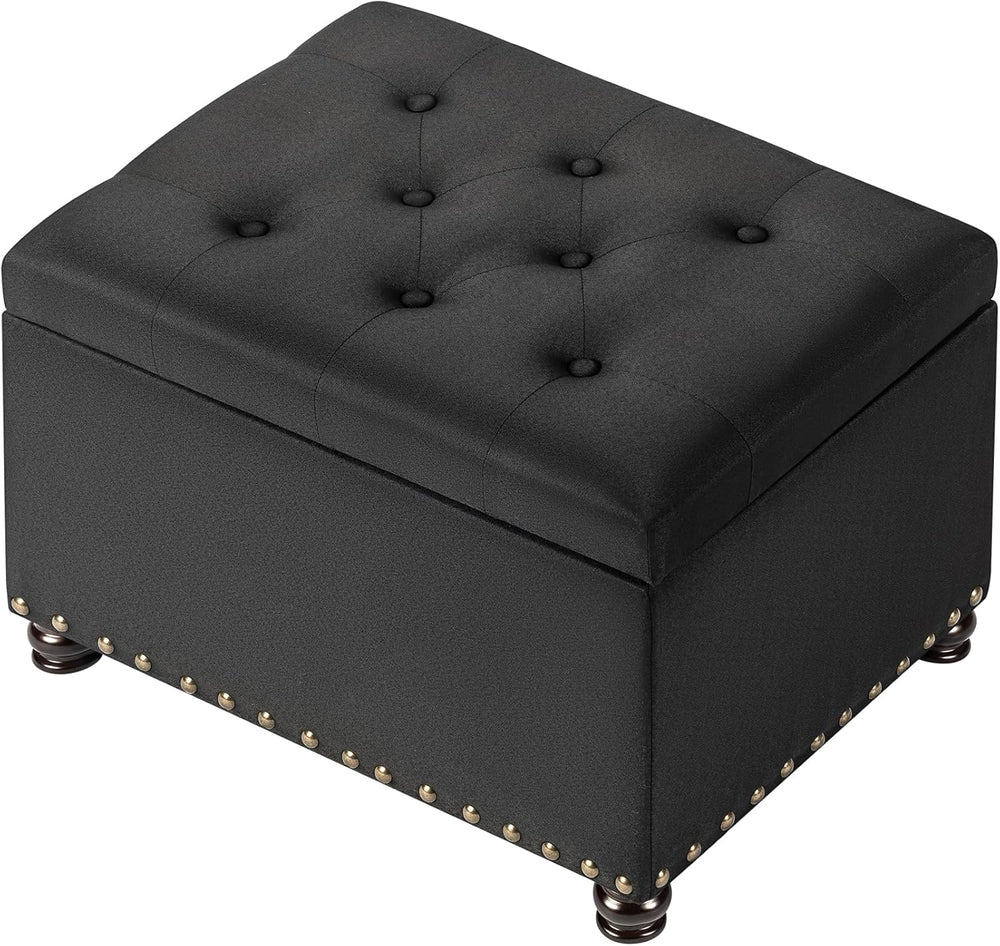 24" Storage Ottoman, Fabric Ottoman Foot Rest Stool with Hinged Lid, Tuf...