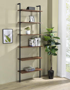 Coaster Home Furnishings - Owens - Wood and Metal - 6-Shelf Wall Mounted Bookshelf with Ladder Design and Transitional Style - Home Office & Living Room - 96-Inch - Walnut & Black - 980072
