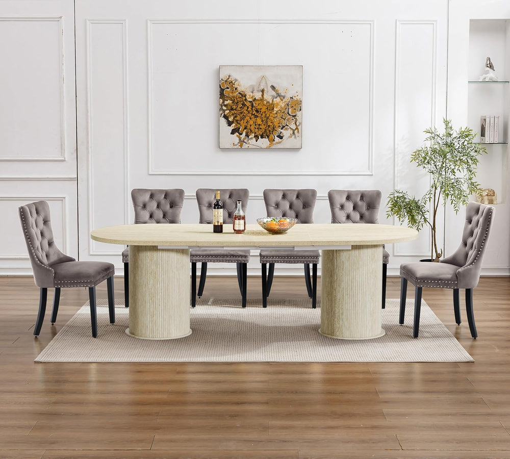 63"-94" Large Oval Extendable Dining Table for 6 8 10, Faux Travert...