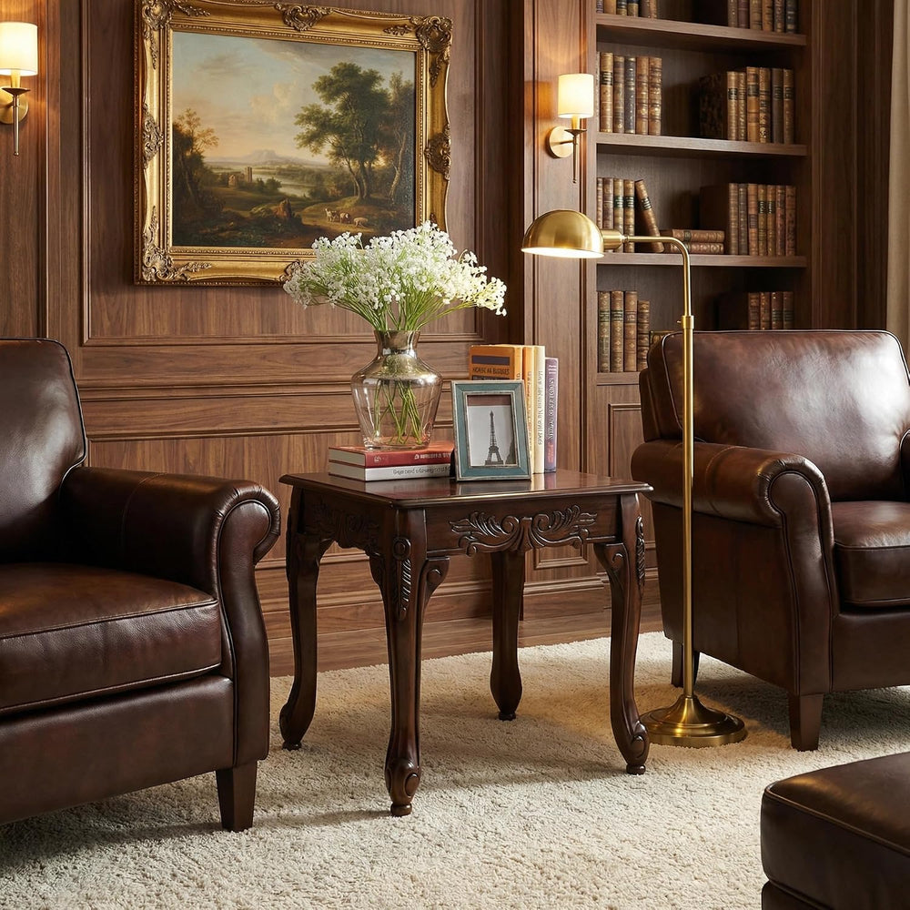 Traditional Dark Cherry Wood End Table for Living Room, Vintage Wooden Side T...