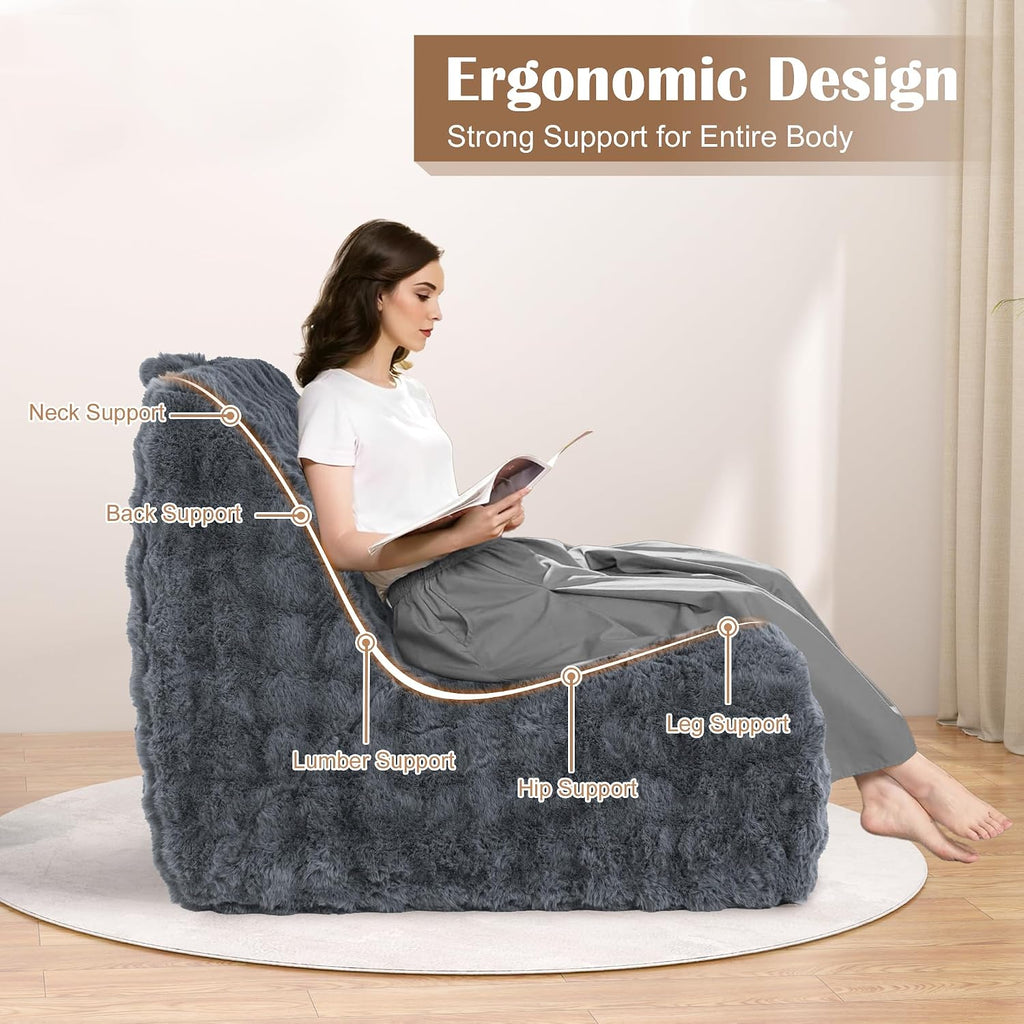 Bean Bag Chair for Adults, Giant Lazy Floor Bubble Sofa with Soft Pillow, Comfy Faux Fur Fireside Beanbags with Handle for Living Room, Bedroom, Apartment, Dark Blue