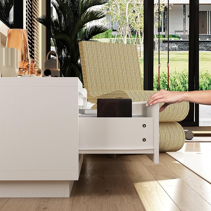 Expandable TV Stand Media Console Table, Modern Entertainment Center with Thr...