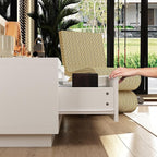 Expandable TV Stand Media Console Table, Modern Entertainment Center with Three Drawers and Two Open Shelves for Living Room, White (65.4-106.3”W x 15.7”D x 15.4”H)