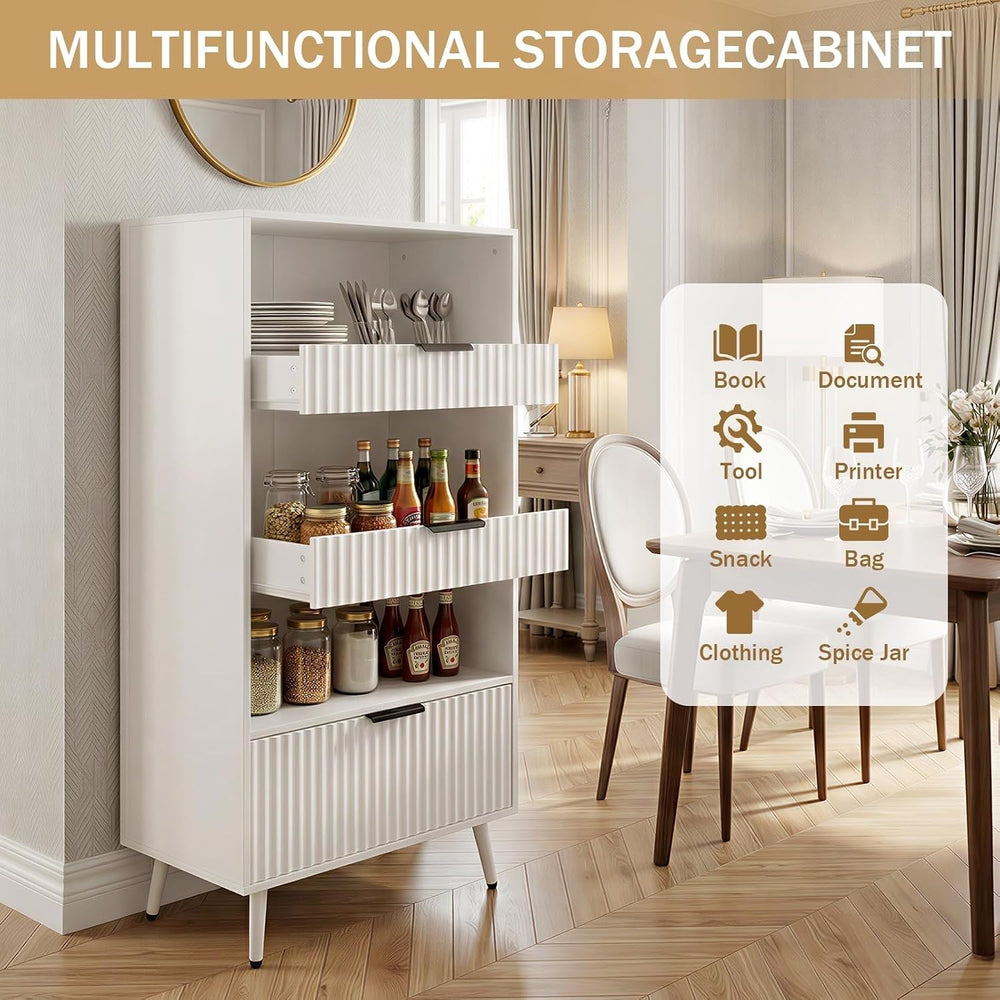 51" Tall Modern White Storage Cabinet, Freestanding Kitchen Pantry Cabin...