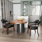 LEEMTORIG Large Dining Chairs with Casters and Arms, Rolling Dining Chairs with Wheels, Accent Game Chairs Boss Caption's Chairs, 26" D x 25.2" W x 31.5" H, Cherry Legs & Black SY-1533-BK
