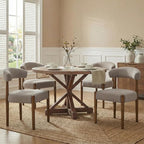 VKNOW Wooden Dining Chairs Set of 4, Modern Upholstered Dining Room Chairs with Walnut Wood Legs and Curved Backrest, Fabric Kitchen Chairs for Farmhouse/Living Room/Dining Room, Brown