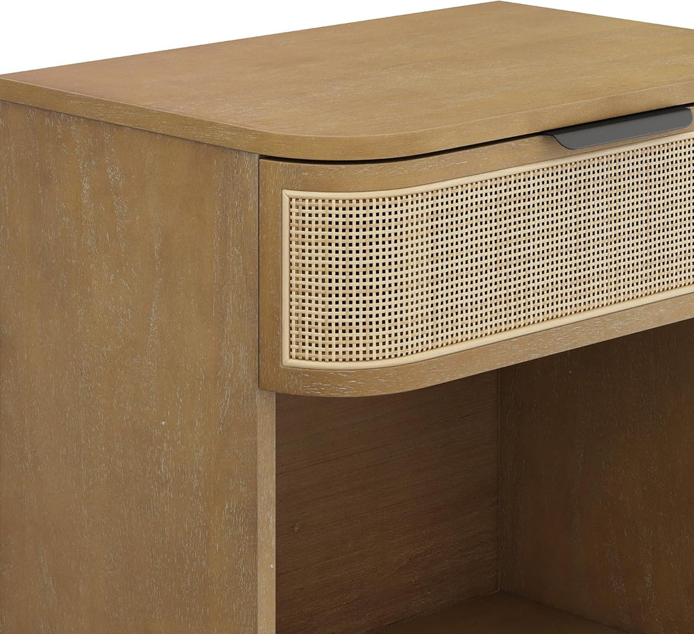 Nathan James Keith Farmhouse Bedside Table, Modern Coastal Nightstand, Rattan...