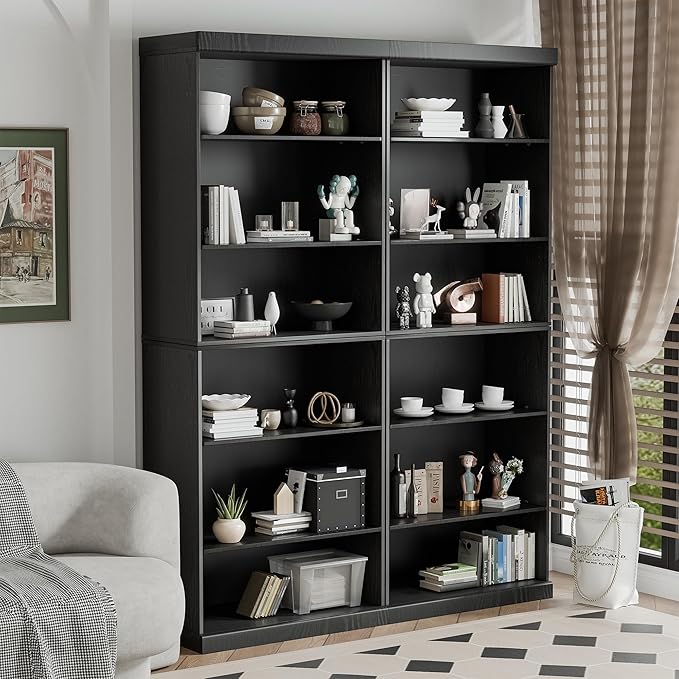 82" Wooden Book Shelf, 5 Shelf Bookcase, Modern Bookshelf with Adjustable Shelf for Home Office, Study Room, Black
