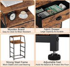 Furnulem Nightstand with 3 Drawers and 2-Tier Shelf, Fabric Small Dresser Organizer Vertical Storage Tower for Bedroom, Closet, Hallway, Nursery, End Table Side Furniture, Sturdy Steel Frame, Wood Top