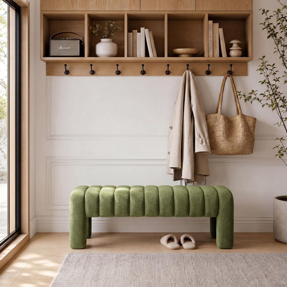 43’’ Bedroom Bench, Upholstered End of Bed Bench with Solid Wood Legs, Modern...