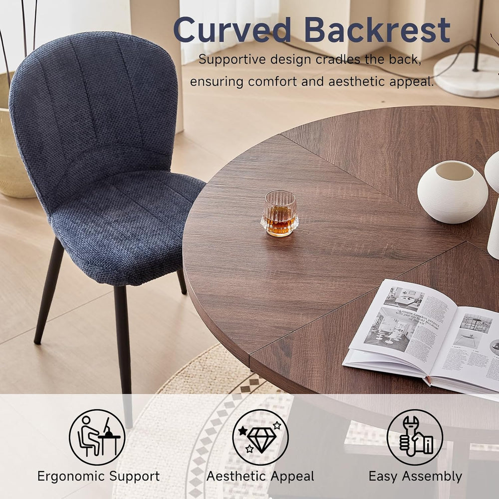 Dining Chairs Set of 4, Upholstered Chenille Fabric Kitchen Chairs with Wingb...