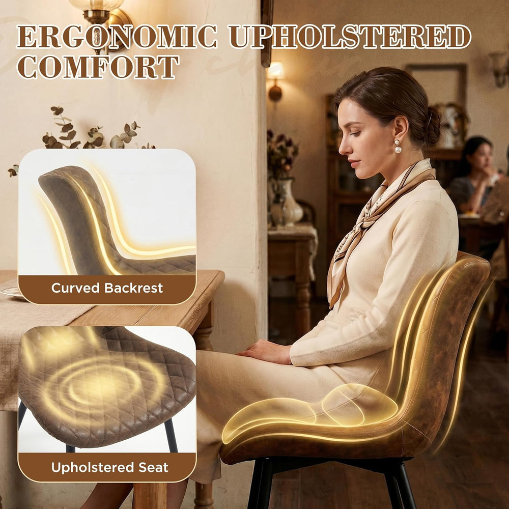 Modern Dining Chairs Set of 2, Upholstered Suede Dining Chairs with Curved Ba...