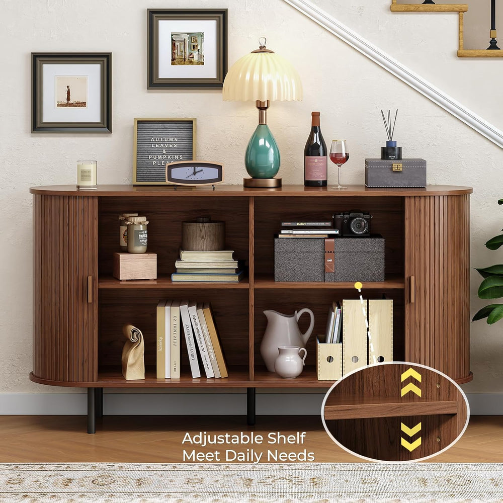 Buffet Cabinet with Storage, 55" Fluted Sideboard Buffet with Sliding Do...