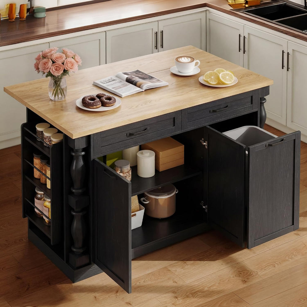 Kitchen Island, 47.6" Kitchen Island with Drop Leaf & Spice Rack, | ...