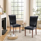 Parsons Dining Chairs Set of 4, Upholstered Nailhead PU Leather Dining Room Kitchen Side Chair with Thick Cushions and Wood Legs, Black