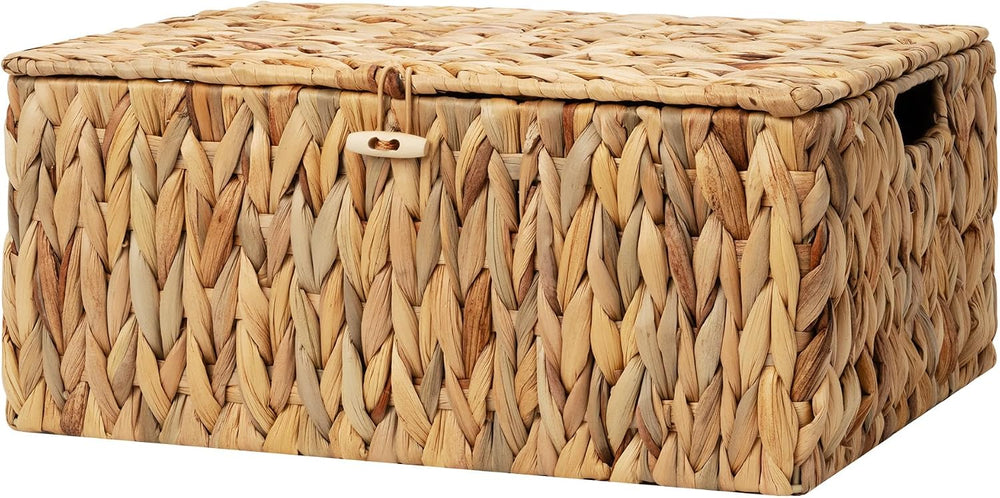 StorageWorks Extra Large Wicker Baskets with Lid for Organizing, Water Hyacin...